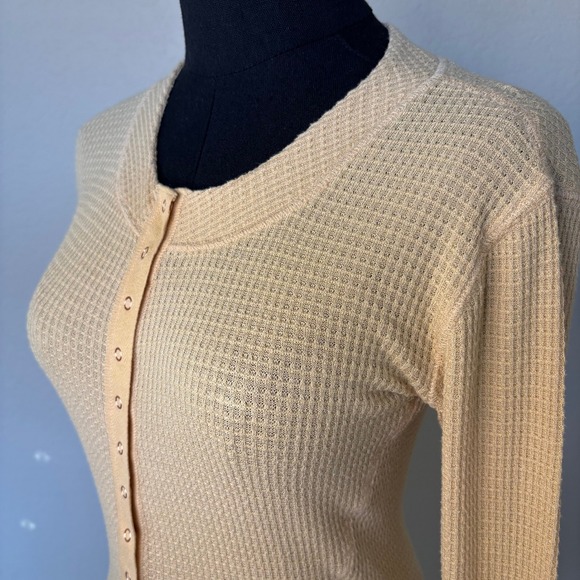 Free People Sunrise Waffle Knit Long Sleeve Henley Top Button Front Shirt SZ S - Picture 13 of 16